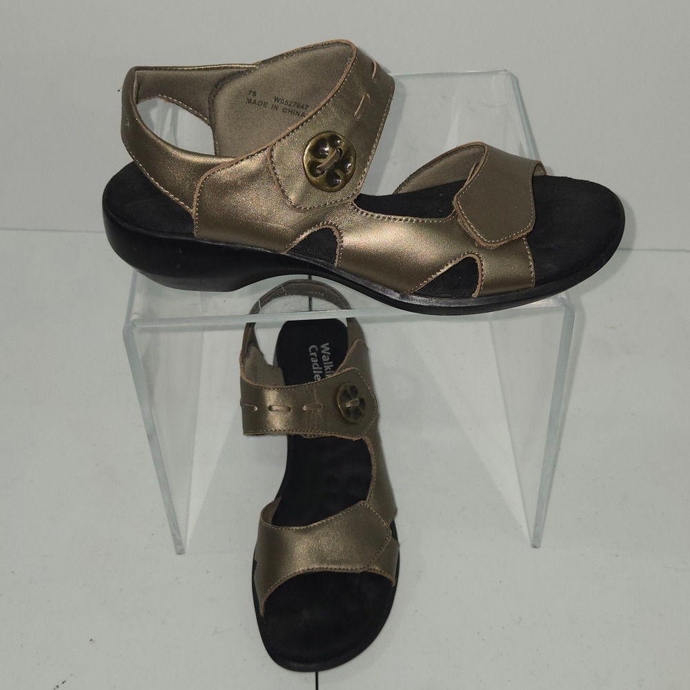 Walking Cradles Womens 7S Gold Bronze Leather Wedge Sandals Comfort Shoes AC316